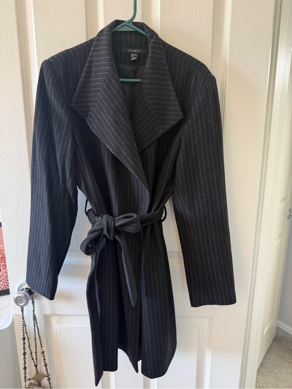 Louben Black Pinstripe Wool Cashmere Belted Coat Jacket Sz 8 Canada